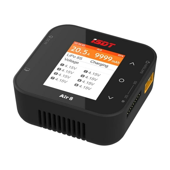 ISDT Air8 Lipo Battery Charger, Balance Charger Discharger 20A 500W DC 1-8S LCD Display Digital Smart Battery Balance Charger Li-Po Li-Hv Li-Ion Li-Fe NiMH Ni-Cd Pb