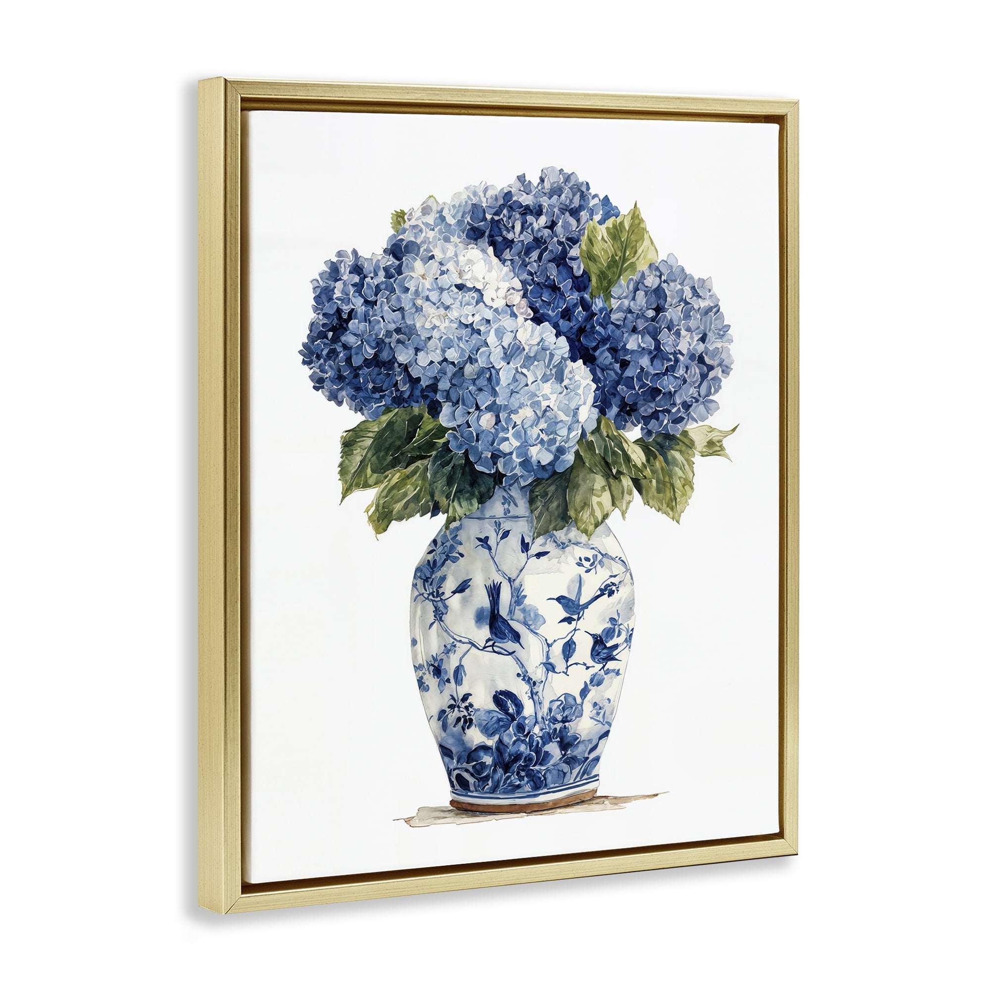 Stupell Industries Blue Hydrangeas in Porcelain Gold Framed Floater Canvas Wall Art, design by Imagine It Images