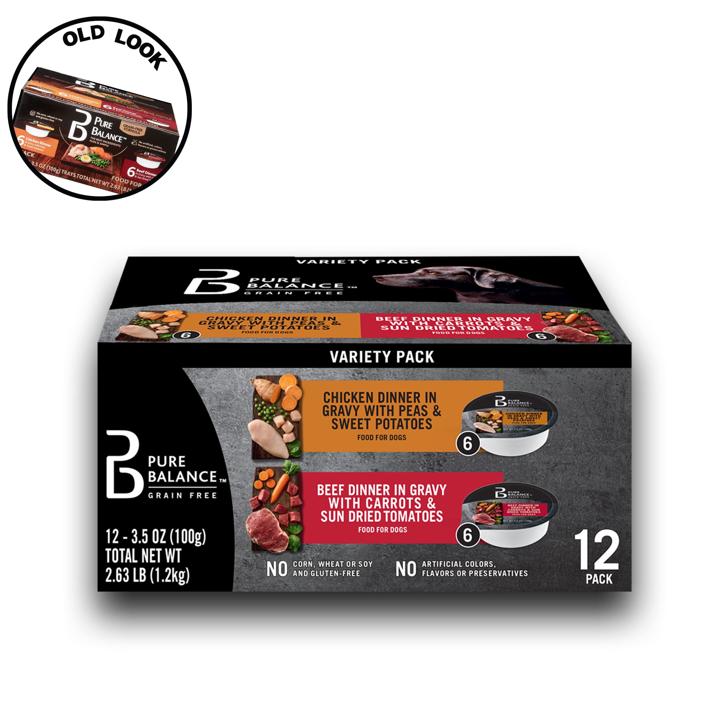 Pure Balance Wet Dog Food Cup Variety Pack, Chicken Dinner & Beef Dinner, 3.5 oz, 12 Count