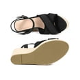 thumbnail image 4 of BLISSFUL STEP Women's Crisscross Fringe Strap Platform Espadrilles Wedge Heel Sandals Black 9, 4 of 7