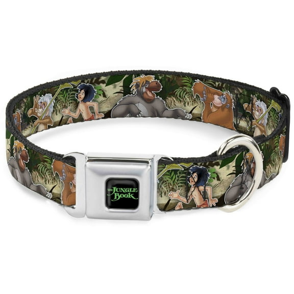 Disney Pet Collar, Dog Collar Metal Seatbelt Buckle, The Jungle Book I Wanna Be Like You Character Scene, 9.5 to 13 Inches 1.0 Inch Wide