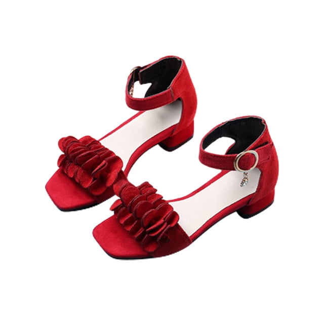 LUXUR Filles Robe Chaussures Ruban Magique Princesse Sandales Cheville Sandale Plage Performance Décontractée Chaussure Partie Rouge 1Y