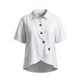 thumbnail image 3 of Pounoo Summer Tops for Women Lapel Collar Button Front Short Sleeve Tops for Women Relaxed Fit Daily Casual Lightweight Boho Tops for Women, 3 of 5