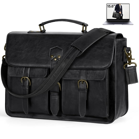RAINSMORE Messenger Bag for Men 15.6 Inch Vintage Leather Laptop Briefcase Large Laptop Bag Waterproof Satchel Bag Computer Shoulder Bag for Office Work Travel Colle