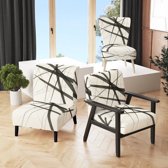 Designart "Minimalism in Black and White VII" Black Lines Upholstered Accent Chair - Modern Arm Chair For Bedroom