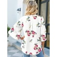 thumbnail image 2 of 3/4 Length Sleeve Women'S Tops Loose V-Neck Petal Chiffon Print Shirt Business Work Blouses Red Flowers L, 2 of 5