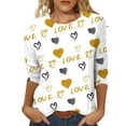 thumbnail image 2 of FASHOFT 3/4 Sleeve Crew Neck T-Shirts for Women Valentinas Day Spring Shirts Love Heart Graphic Tee Tops White L, 2 of 4