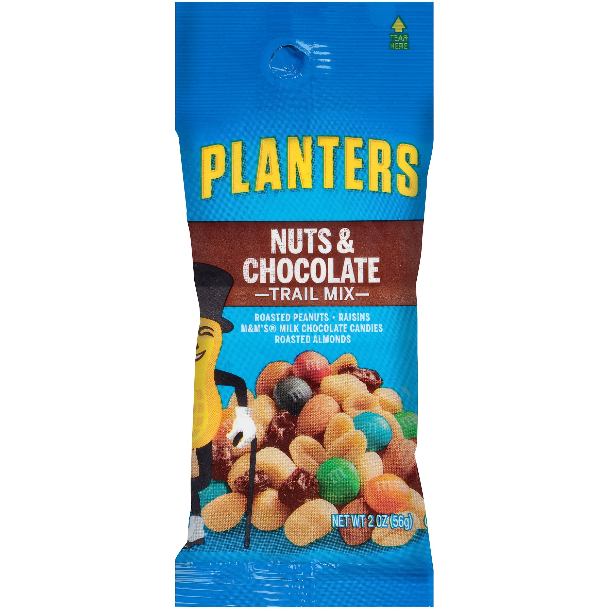 Planters Nuts & Chocolate Single Serve Trail Mix with Roasted Peanuts, M&M Chocolate Candies, Raisins & Roasted Almonds, 72 ct Casepack, 2 oz Packs