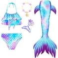 thumbnail image 1 of 5PCS Mermaid Tails for Swimming for Girls Kids Mermaid Swimsuit Costume Princess Bikini Set Bathing Suits High quality, 1 of 5