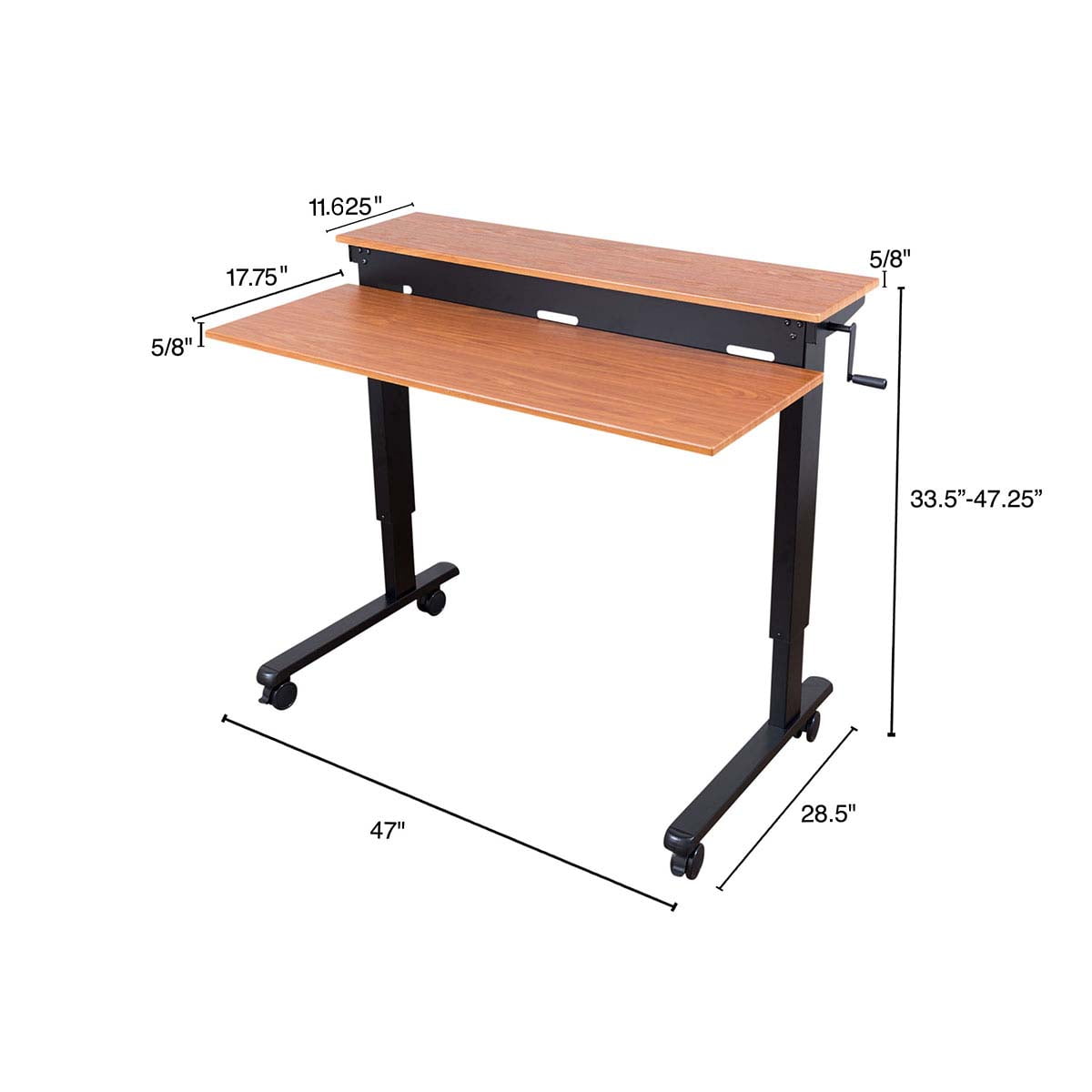 Stand Up Desk Store Crank Adjustable Two Tier Standing Desk with Heavy Duty Steel Frame (Black Frame/Teak Top, 48" Wide)