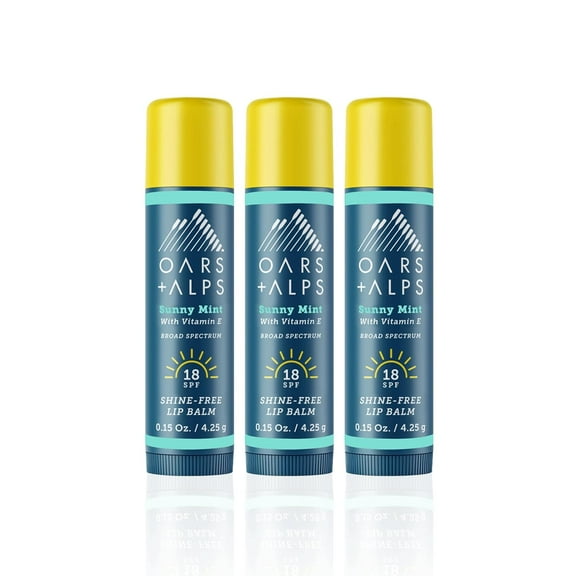 Oars   Alps Shine Free Lip Balm with Sunny Mint Scent, SPF 18, 3 Pack
