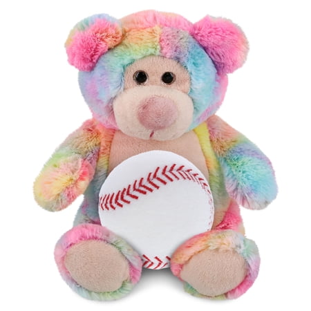 DolliBu Super Soft Rainbow Bear Stuffed Animal with Baseball Plush - Soft Huggable Bear Playtime Plush Toy Cute Wild Life Gift Super Soft Plush Doll Animal Toy for Kids and Adults - 9 Inches