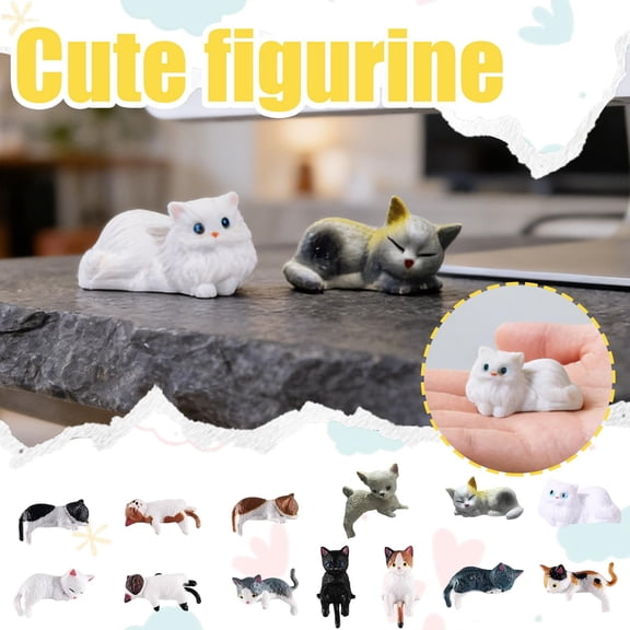 Black Cat decor, Cat Themed Gifts, 1.5X1.5 in, Mini Resin Figures, Cute desk decor, Trinkets for Shelf decor, Solid Mixed Hues, 13 Pcs