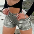 thumbnail image 4 of MIXUE Shorts For Women Summer Solid Color Sexy Shiny Button Womens Shorts Daily-Wear,Silver,XL, 4 of 8