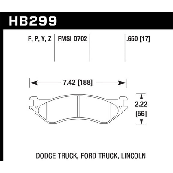 Hawk Performance HB299Y.650 Brake Pads - Front/Rear - LTS Compound - Set of 4 Fits select: 2000-2003 DODGE RAM 1500, 2001-2008 DODGE RAM 2500