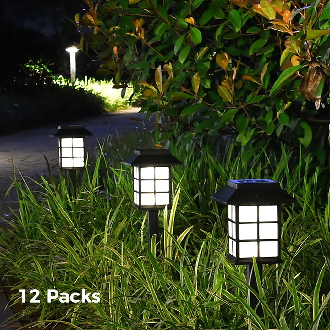 Solar Outdoor Lights, 12 Packs Light Control LED Solar Pathway Lights, IP65 Waterproof Outdoor Landscape Lights, Decorative House Shape Solar Lamps for Garden, Yard, Walkway
