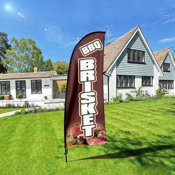 QSUM BBQ Restaurants Themed Feather Flag,7FT BBQ brisket Advertising Swooper Flag, Vivid Color and Fade Proof Barbecue Bar Promotion Businesses Signs