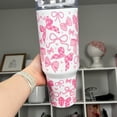 thumbnail image 3 of Custom Name Coquette Tumbler: Girly Pink Bows, 40oz Quencher, 3 of 3