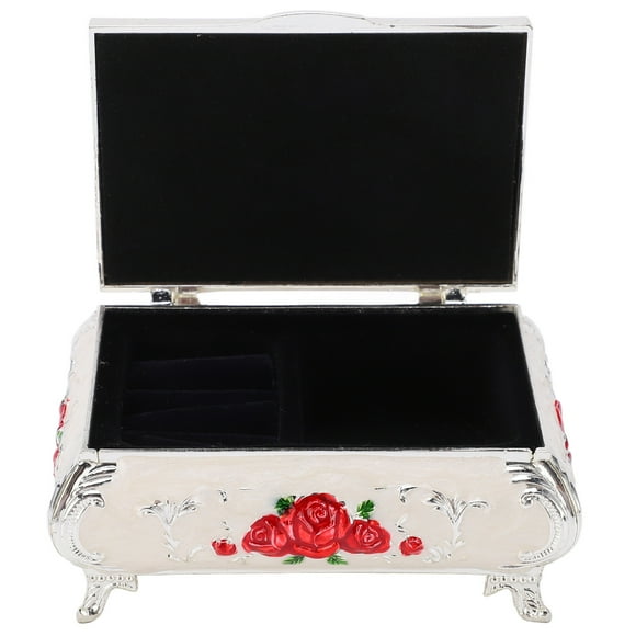 Boîte à Bijoux Vintage, Design Embossé en Velours Doux Boîte à Bijoux Antique Lustre Riche pour Bagues pour Bijoux pour Boucles d'Oreilles Argent Blanc et Roses Rouges