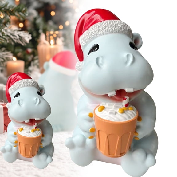 Yeuimy Hippo Christmas Ornament Resin Figurine With Santa Hat Scarf Hanging Keepsake For Christmas Tree Wreath Shelf Mantel Table Decor Hippo Lover Gift Hippopotamus Gifts Animal Lover Gifts