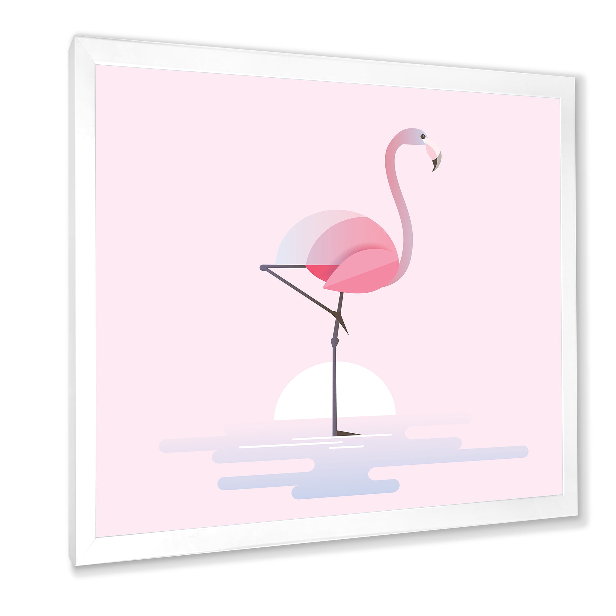 Designart 'Standing On One Toes Pink Flamingo' Farmhouse Framed Art Print
