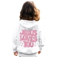 thumbnail image 5 of XADYUY Kids Jesus Loves You Hoodie Boy Letter Print Christian Long Sleeve Sweatshirts Toddler Oversized Pullover Sweaters Casual Cute Drawstring Clothing with Pockets,White, 5 of 5