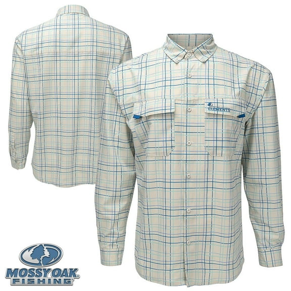 Mossy Oak Fishing Perf. Coolcore Explorer Sun Protection L/S Shirt (L)- Blue Striped