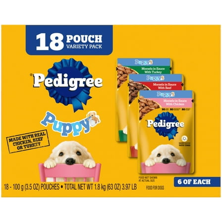 Pedigree Puppy Morsels Variety Pack Wet Puppy Food, (18) 3.5 oz Pouch