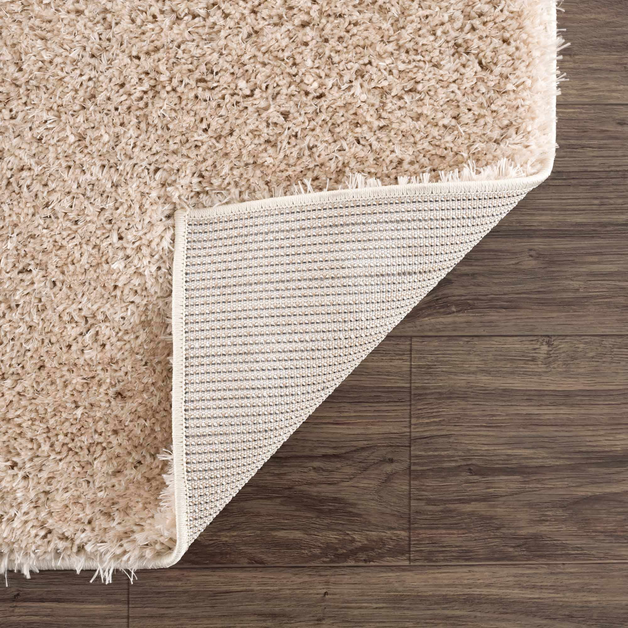 Hauteloom Faina Machine Washable Solid Shag Rug - Plain Living Room Bedroom Shaggy Area Rug - Fluffy Plush High Pile Carpet - Beige, Light Brown - 4' x 5'7"