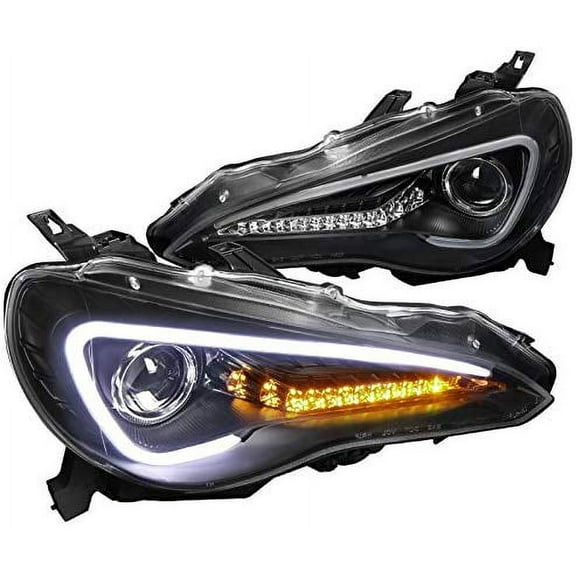 DRL LED Light Bar Strip Projector Headlight Head Lamp Replacement in Black Housing Clear Lens Made For And Compatible With 2012 - 2017 Scion FR-S FRS Toyota 86