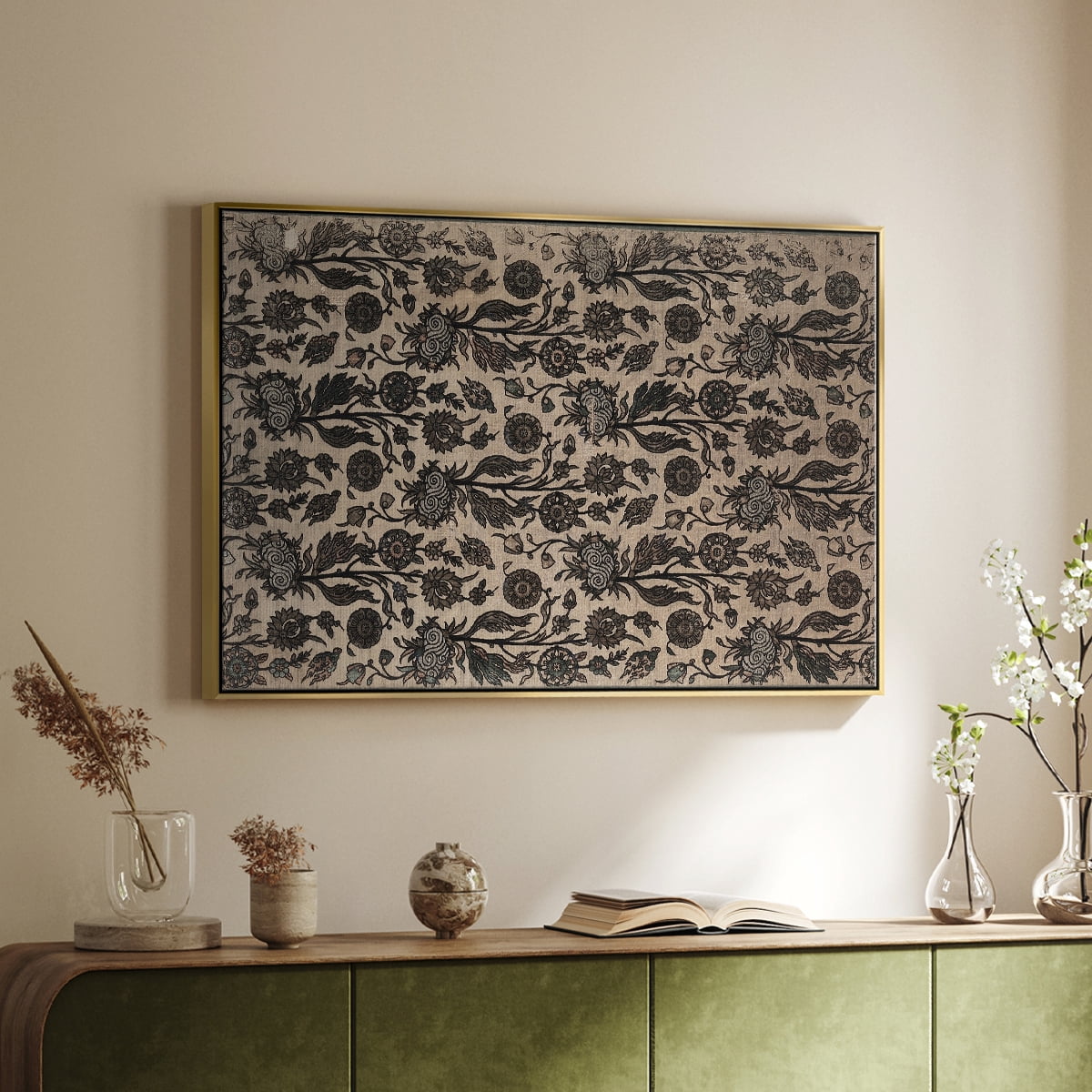 Vintage Abstract Print-XXXII Framed in Gold Wood Gallery Wrapped Canvas 27 in. x 41 in.