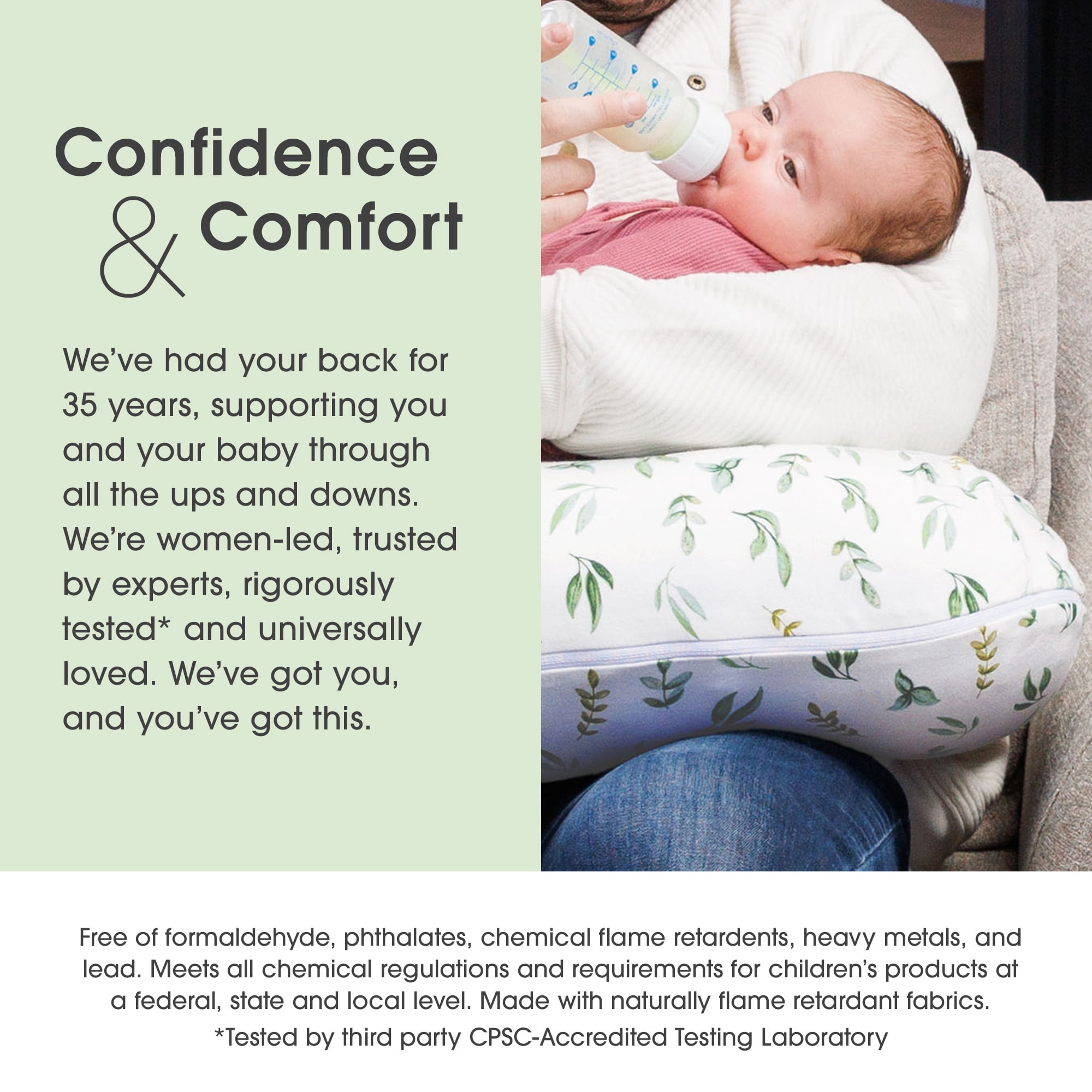 Boppy New Nursing Pillow Organic Cotton Cover, Green Leaves