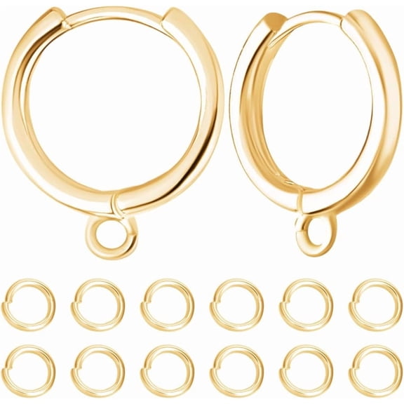 1 Box 20Pcs Round Leverback Earring Hooks 18K Gold Plated Huggie Hoop Earring Findings with Open Loop for Jewelry Making DIY 16x14mm