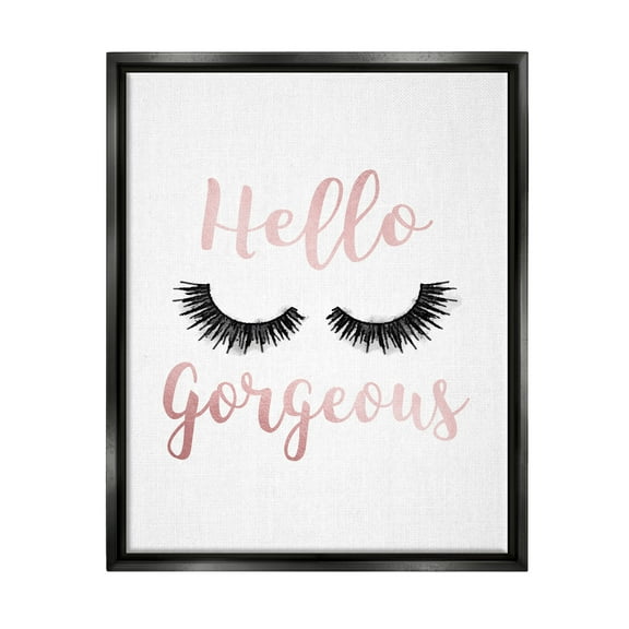 Stupell Industries Hello Gorgeous Black Eyelashes Typography Jet Black Framed Floating Canvas Wall Art, 16x20, by Amanda Greenwood