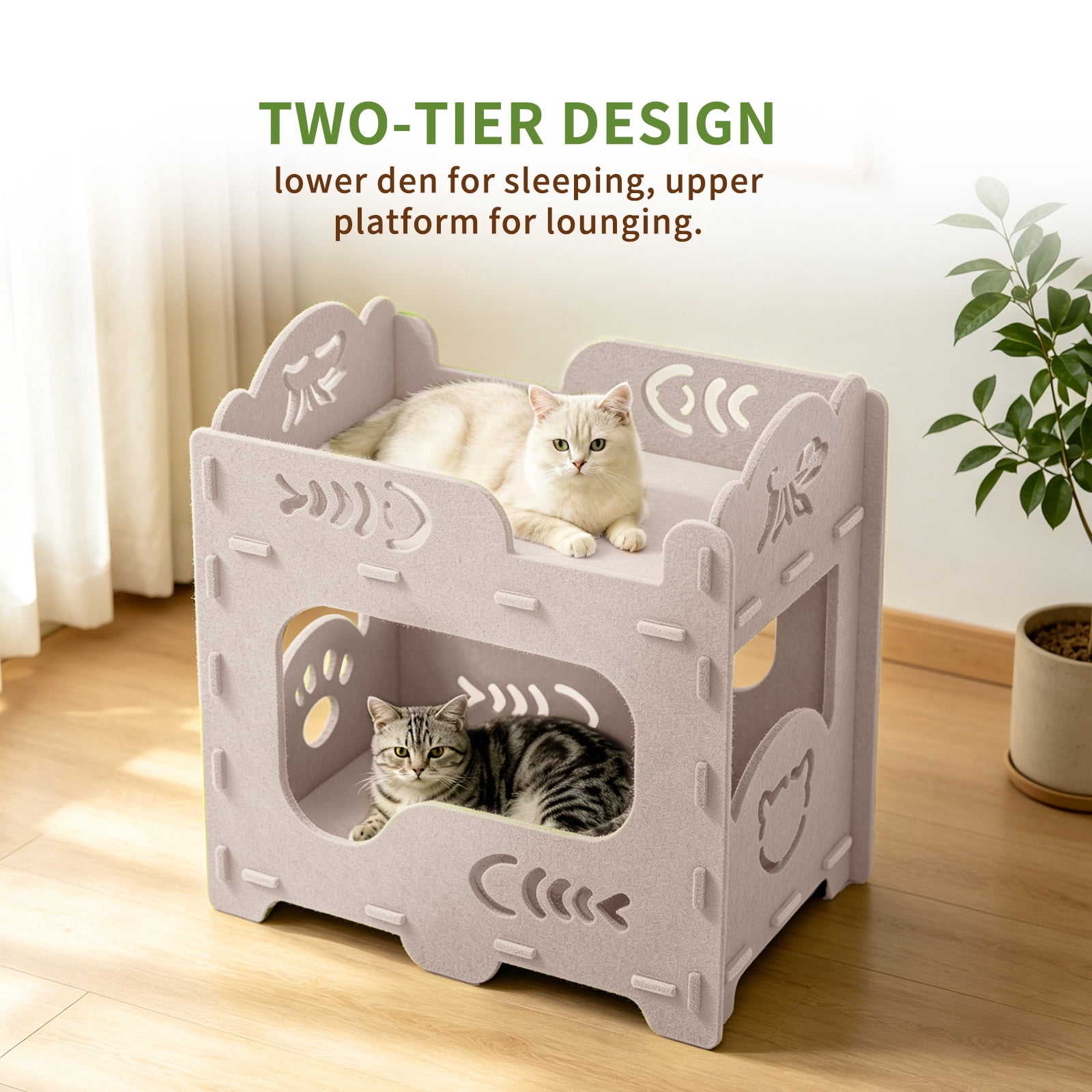 Felt Cat Bed Nest, Portable Pet Lounge House for Indoor & Outdoor Cats, Ideal for Playing Sleeping Resting, White 50x29x52cm
