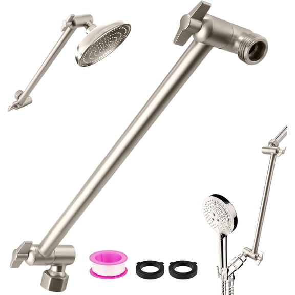 chalian Rain Shower Head Extension 12 Inch Adjustable Rain Shower Head Extension Arm Stainless Steel Shower Head Holder G1/2 Universal Connector Compatible (Brushed Nickel)