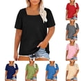 thumbnail image 7 of Womens Plus Size Tops Short Sleeve Square Neck Loose Fit Tee Shirts 1X-5X Plain Tshirts Summer Clothing (2XL, Pink), 7 of 7