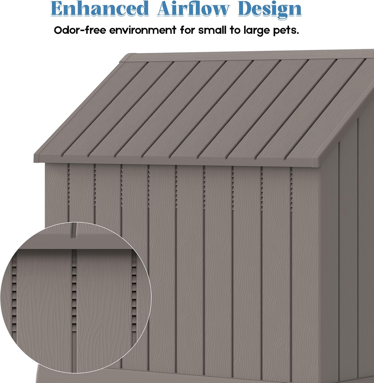 Large Dog House Outdoor Indoor for Medium Large Dogs, Sturdy Plastic Waterproof Doghouse with Air Vents and Elevated Floor, Easy Clean and Assemble (Grey, 36.2''L×38''W×38''H)