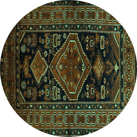 Ahgly Company Indoor Round Persian Turquoise Blue Traditional Area Rugs, 3' Round