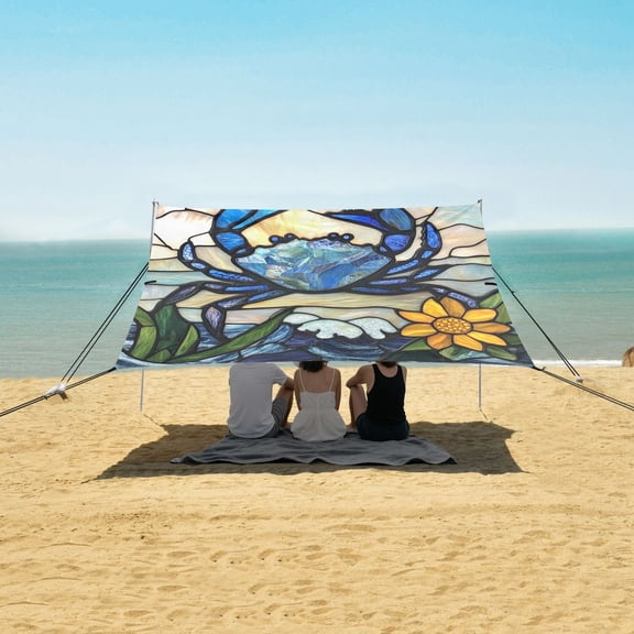 Beach Tent Beach Canopy 9.2x10.5Ft Beach Tent Sun Shelter Outdoor Canopy with Carry Bag for Camping, Backyard and Picnics Blue Crab