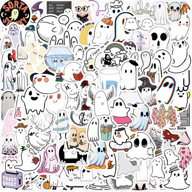 100 Pegatinas De Graffiti De Fantasma Lindo Para Equipaje , Funda Para Teléfono Portátil , Para Regalo Para Niños