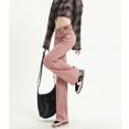 thumbnail image 5 of Pantalones vaqueros de estilo Y2K para mujer, pantalón de cintura alta, doble botonadura, color rosa, con bordes sin rematar, piernas anchas, diseño elástico a la moda, 5 of 5