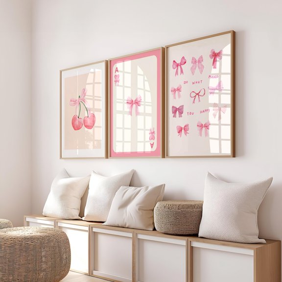Luvia Trendy Pink Bows Set Of 3 Gallery Wall Ace Card Preppy Poster College Apartment Decor Bows Coquette Room Decor Girly, Modern Wall Decor Set 3 Prints 8x12 UNFRAMED
