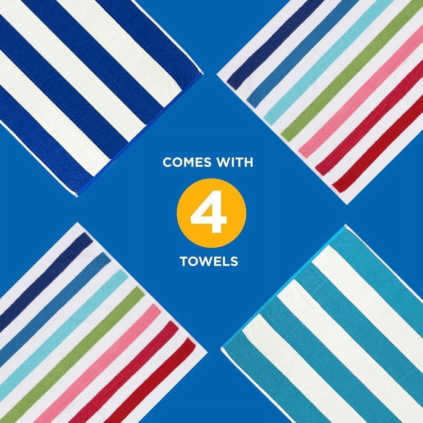Kaufman - Large Beach Towels | 30" x 60" Terry Cabana Striped Beach Towels | Absorbent, Quick-Drying | 100% Cotton Thick Beach Towels (4 Pack)