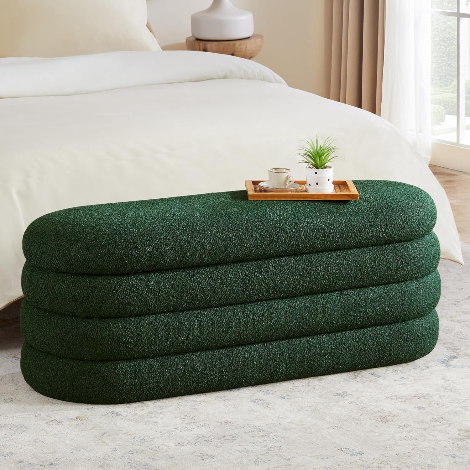 Gericco 49.2 Inch Upholstered Fabric Storage Bench for Bedroomwith Ample Storage Space, Dark Green