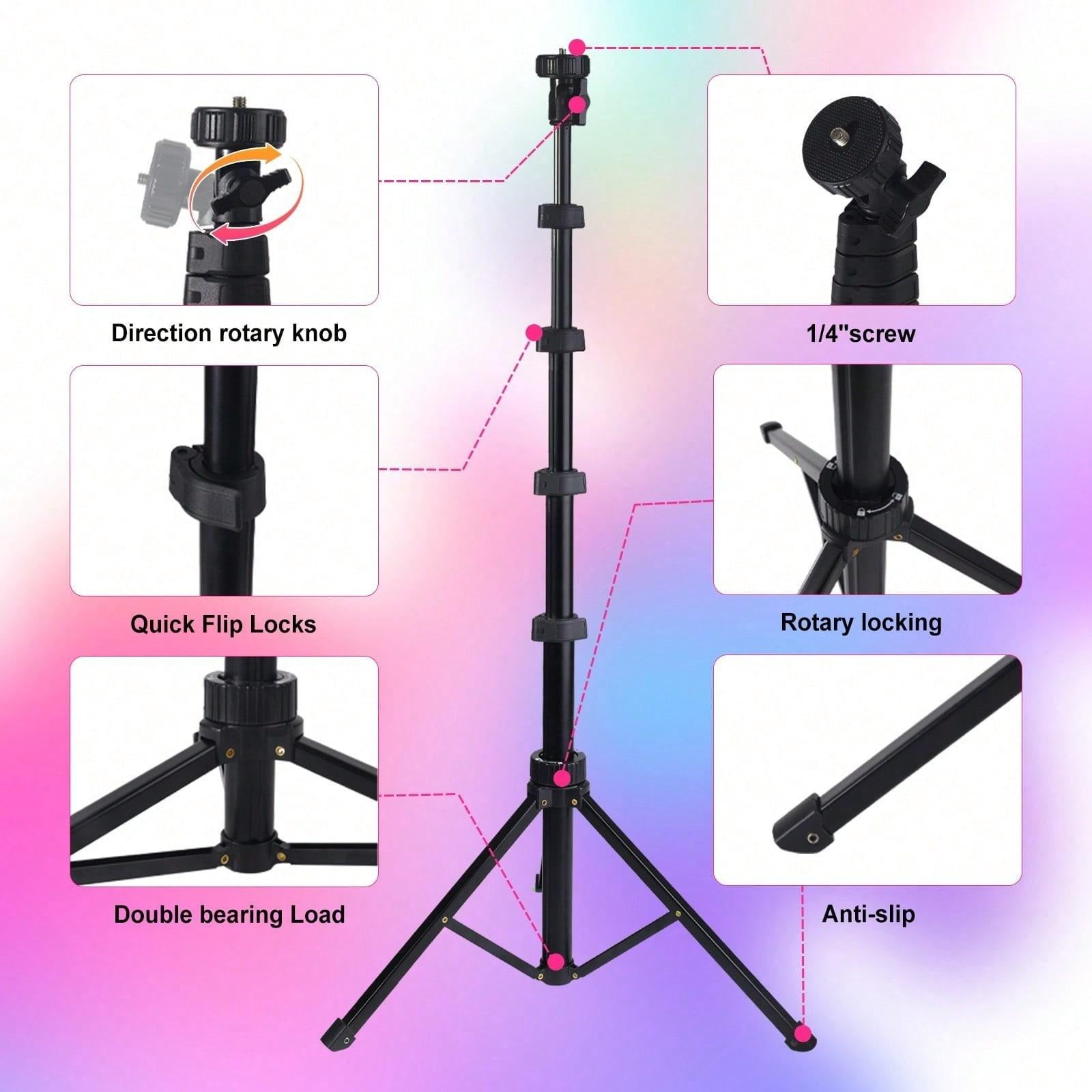 ZOMEI 10" Adjustable LED Ring Light with 63-inch Telescopic Arm and Multiple Color Options — Ideal for YouTube Shorts, Beauty Bloggers, Professional Studio Product Photography, and Instagram Video