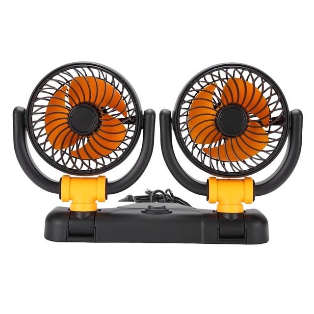 Dual Head Car Fan, Adjustable Wind Speed, 2 Speed Levels, 360 Degree Rotation, Suitable for Sedan SUV RV Truck, with Portable Vehicle Cooling Fan