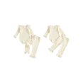 thumbnail image 2 of Cjfdfy Newborn Baby Girls Fall Outfit Lace Patchwork Ribbed Doll Collar Long Sleeve Romper And Elastic Lace Trim Pants Set Cute Solid Color Coming Home Fall Winter Outfit 0-12 Monthes, 2 of 9