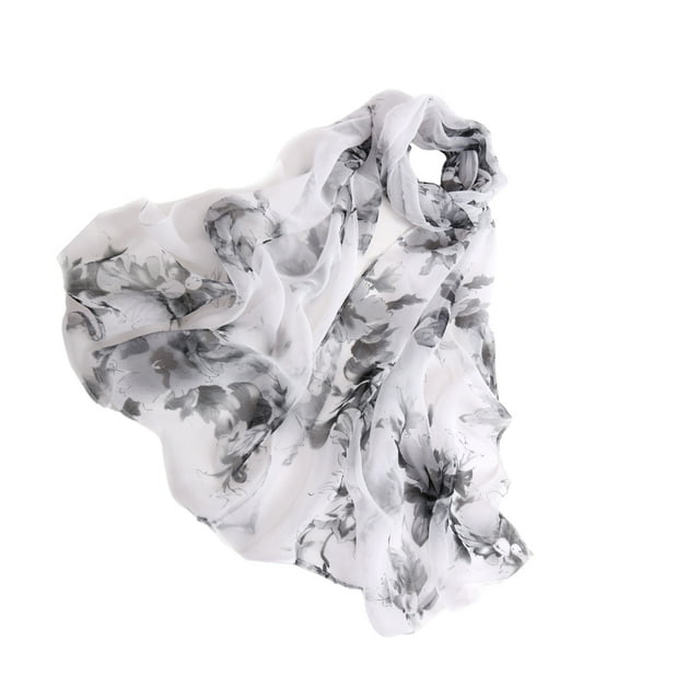 Qarigey Bufanda con estampado floral, suave, transpirable y ligera, portátil para una bufanda de flores versátil y fácil de combinar Accesorios de disfraces blanco negro