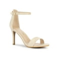 thumbnail image 1 of BLISSFUL STEP Sandales à talons aiguilles en suède à lanières de couleur unie pour femmes, beige, taille 7, 1 of 8
